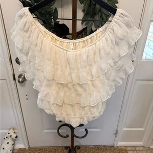 Glam Frilly Girlie Ruffle Swiss Dot White Layered Off The Shoulder Top M